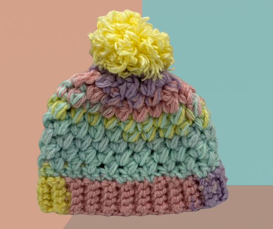 🌈 Color Pop Pom Beanie . Newborn size